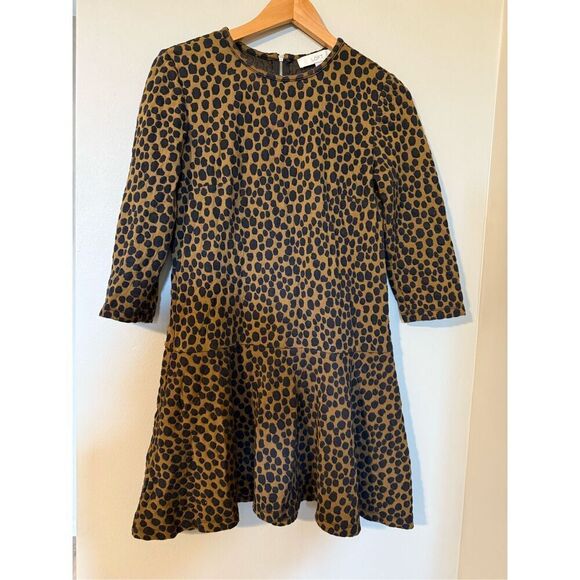 Ann Taylor Loft Size S Animal Print Drop Waist Mini Dress Brown Black Spot Flare - Picture 10 of 16